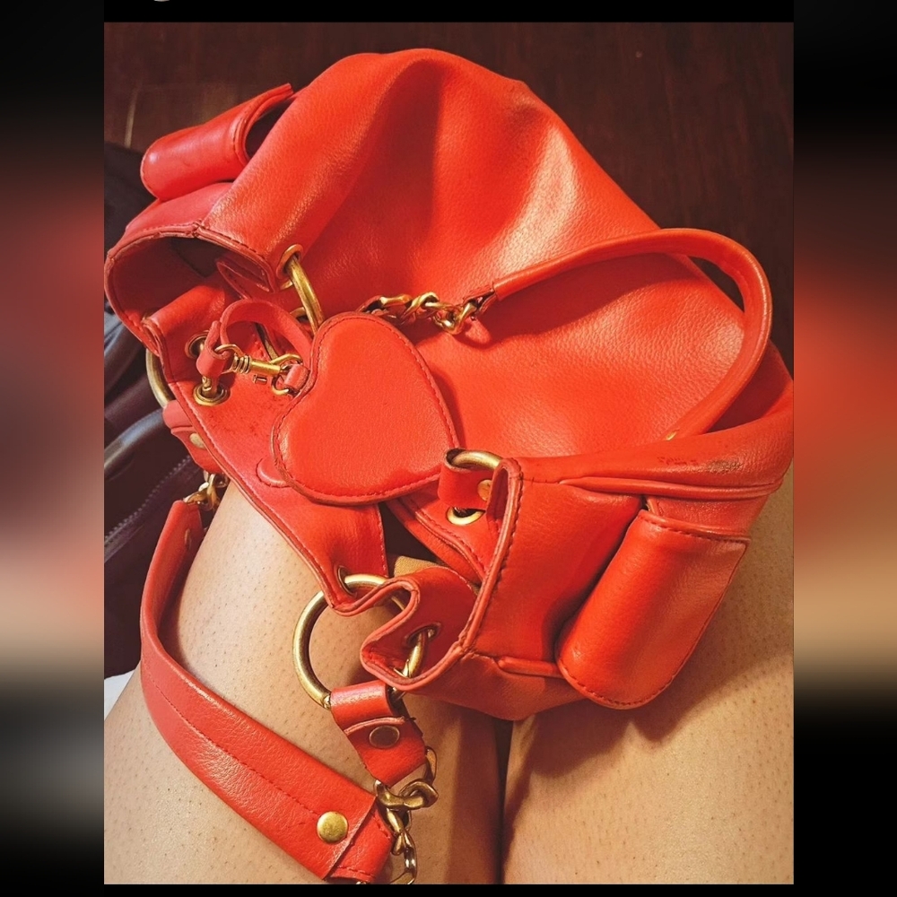 Red Faux Leather purse - with heart mirror attachment